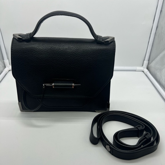 MACKAGE Keeley Black Grained Leather Crossbody Bag Top Handle - Picture 4 of 17